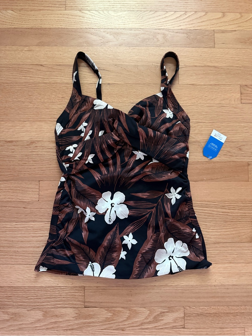 Land’s End Black Brown Floral Tropical Tankini Top